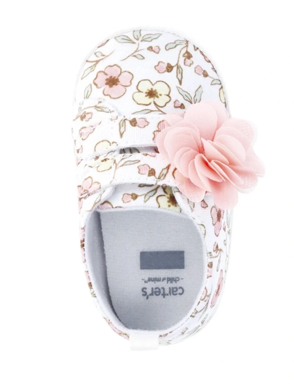 Carter's Child Of Mine White Floral Pink Chiffon Flower Baby Girl Slip-On Shoes